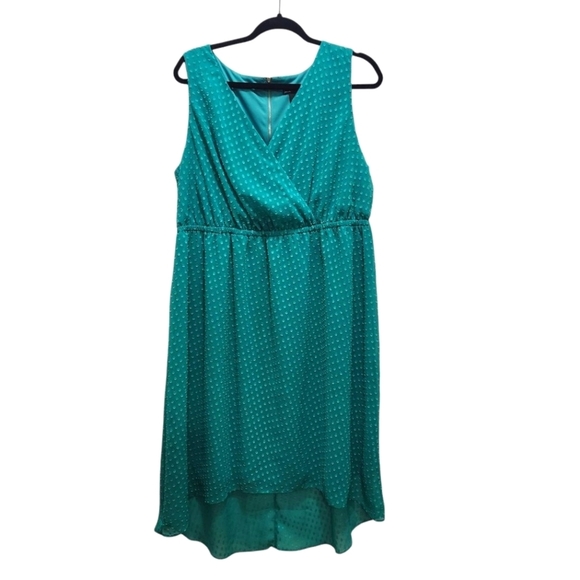 Lane Bryant Swiss Dot Sheer Lined Green Dress Size 14/16 Plus V-Neck - Picture 1 of 7